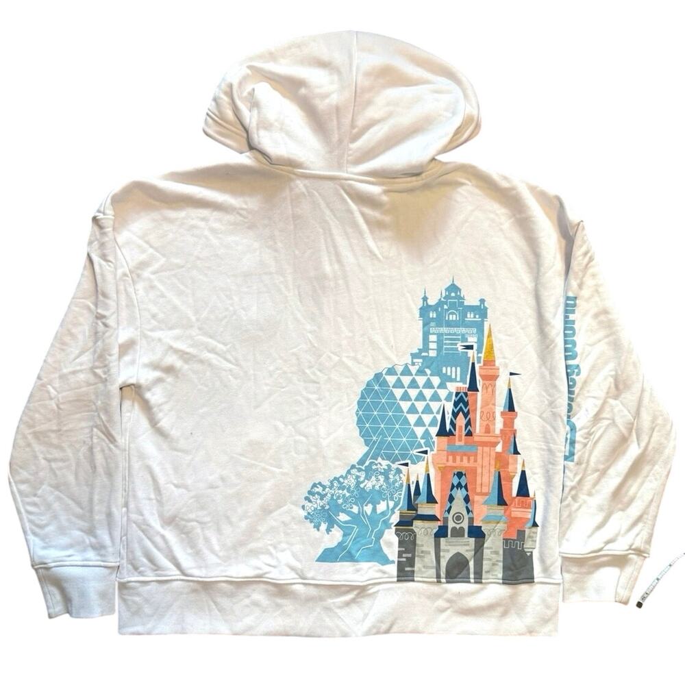 Disney Parks Walt Disney World 4 Parks White Zip Up Hoodie Embroidered Castle XL